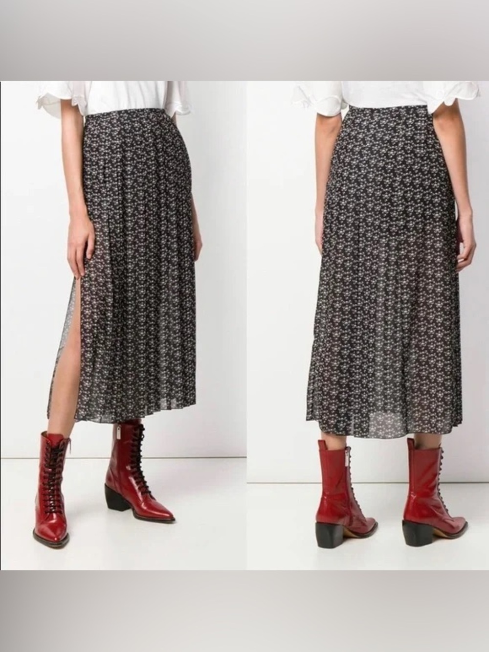 See By Chloe Side Slit Midi Black & White Pattern Skirt Size 8